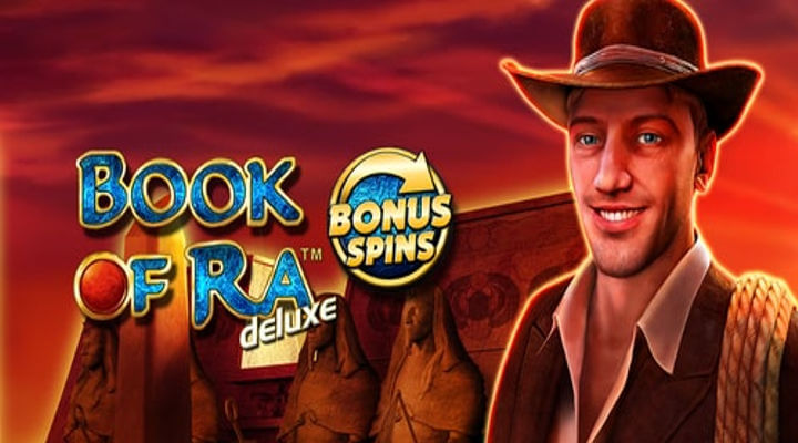 Book of Ra Deluxe Bonus Spins Logo und Hauptfigur